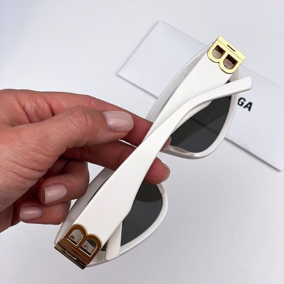 Balenciaga BB0095S 012 Sunglasses White Gold Logo Grey Cat Eye Unisex main image 6